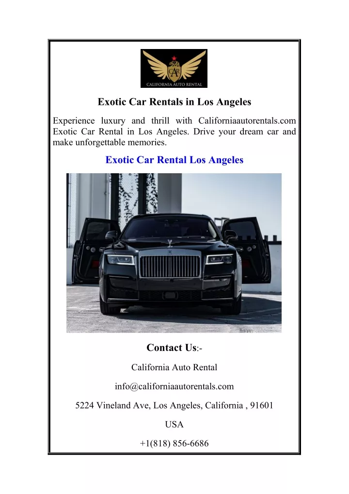 exotic car rentals in los angeles