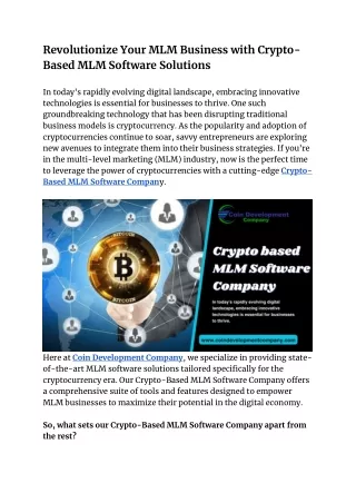 Revolutionize Your MLM Business with Crypto-Based MLM Software Solutions