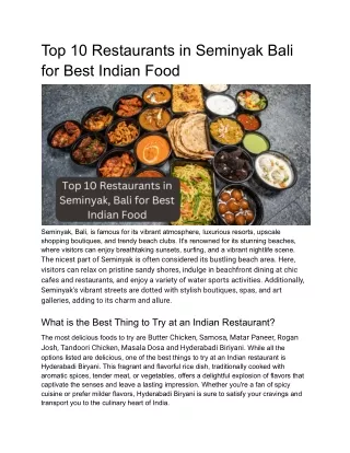 Top 10 Restaurants in Seminyak Bali for Best Indian Food