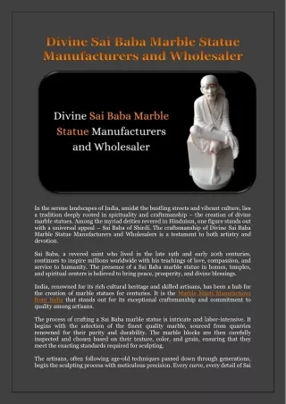 Divine Sai Baba Marble Statue Manufacturers and Wholesaler