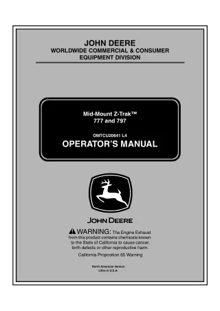 John Deere 777 and 797 Mid-Mount Z-Trak™ Mower Operator’s Manual Instant Download (PIN030001-) (Publication No.OMTCU2064