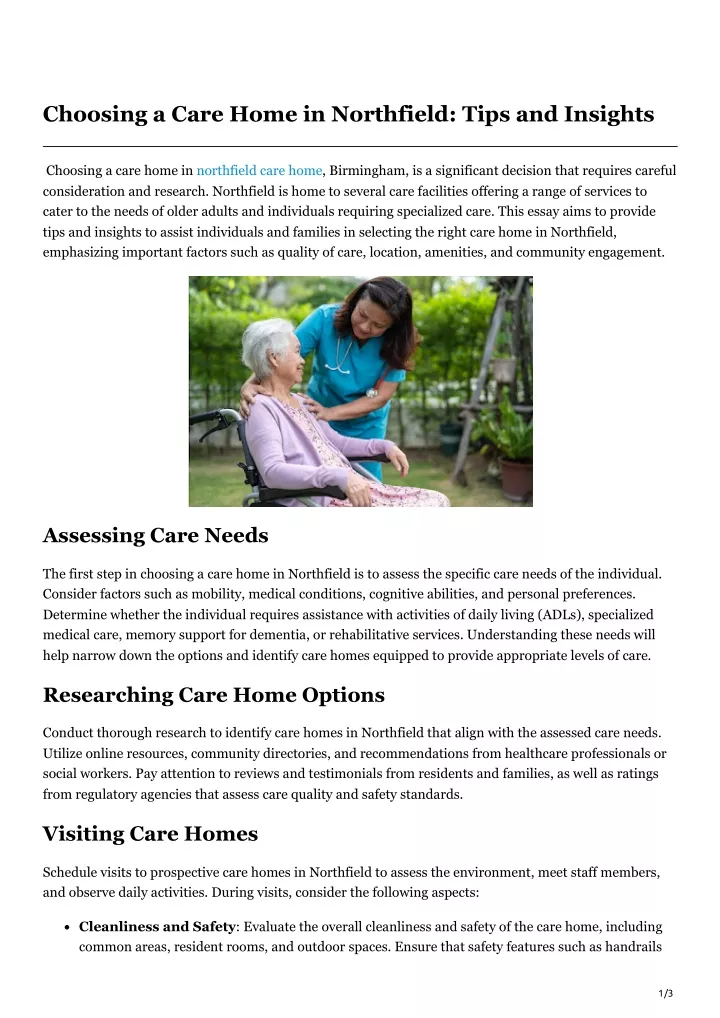 choosing a care home in northfield tips