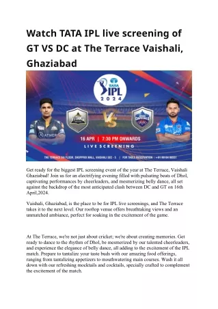 TATA IPL LIVE Screening Tickets Booking at The Terrace Vaishali, Ghaziabad