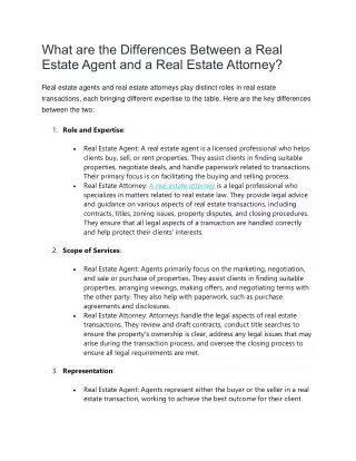 What are the Differences Between a Real Estate Agent and a Real Estate Attorney