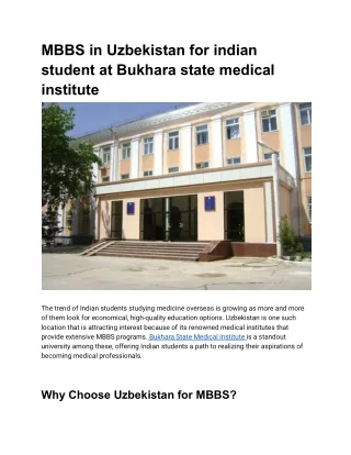 MBBS in Uzbekistan for indian student at Bukhara state medical institute