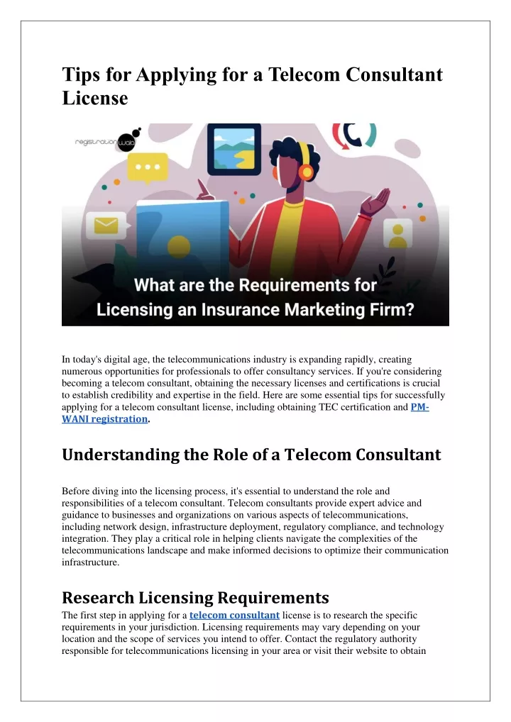 tips for applying for a telecom consultant license