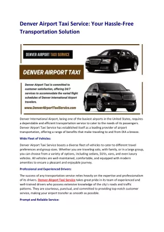 Denver Airport Taxi Service Your Hassle-Free Transportation Solution