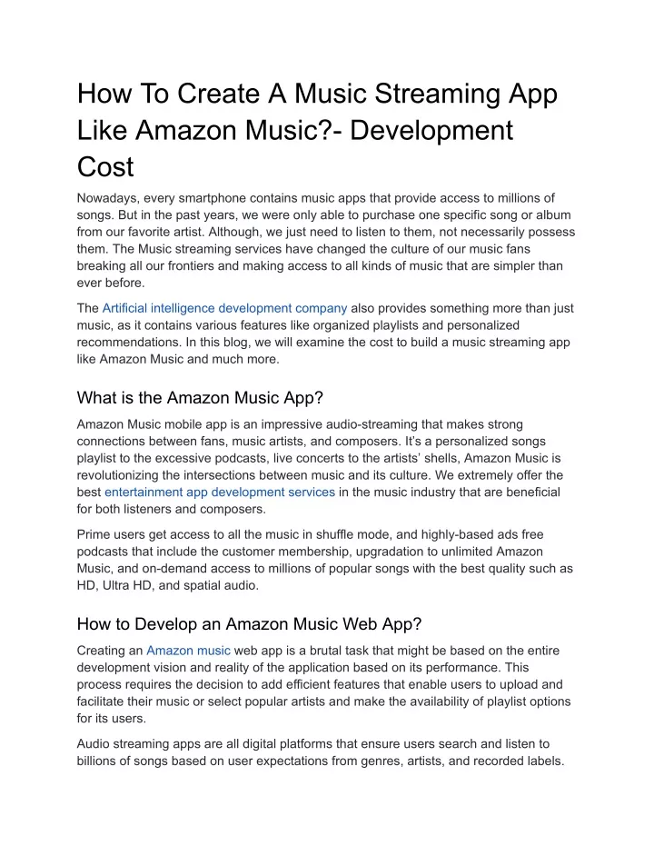 how to create a music streaming app like amazon