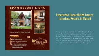 Experience Unparalleled Luxury: Luxurious Resorts in Manali