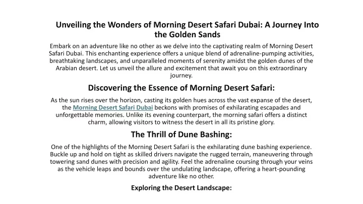 unveiling the wonders of morning desert safari dubai a journey into the golden sands
