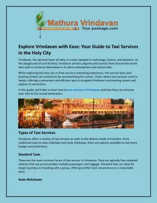 Explore Vrindavan with Ease and Your Guide to Taxi Services in the Holy City