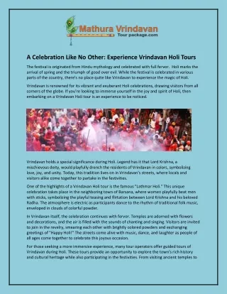A Celebration Like No Other and Experience Vrindavan Holi Tours