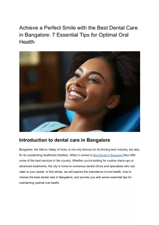Achieve a Perfect Smile with the Best Dental Care in Bangalore_ 7 Essential Tips for Optimal Oral Health
