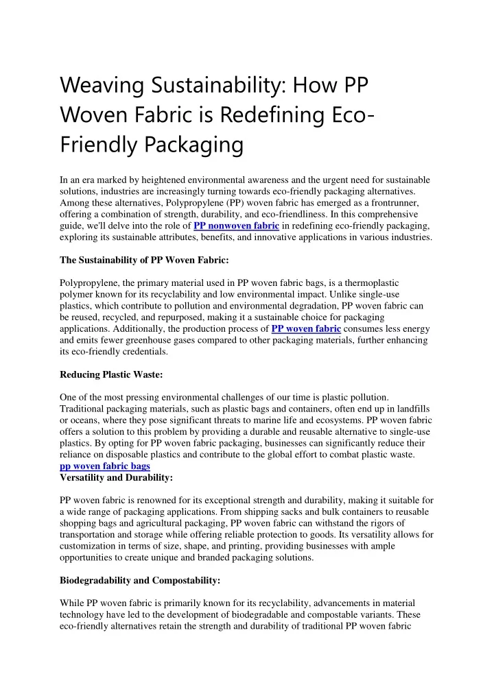 weaving sustainability how pp woven fabric