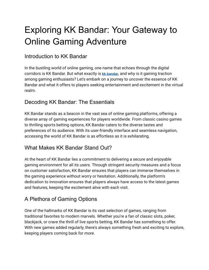 exploring kk bandar your gateway to online gaming