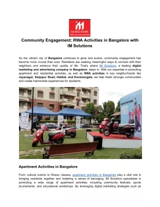 Community Engagement_ RWA Activities in Bangalore with IM Solutions