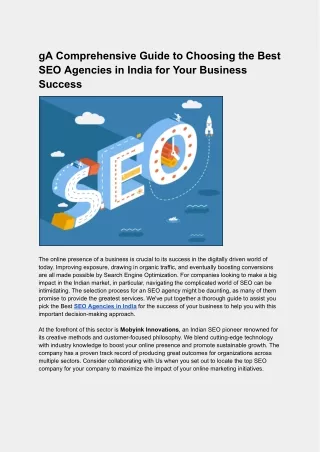 A Comprehensive Guide to Choosing the Best SEO Agencies in India for Your Busine