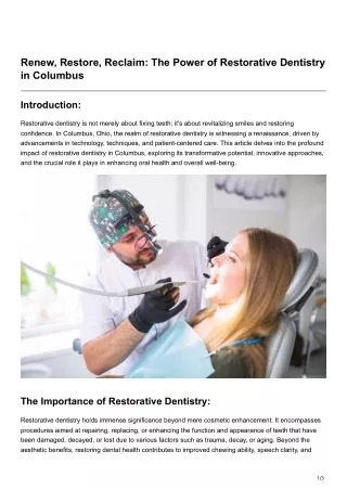 Renew Restore Reclaim The Power of Restorative Dentistry in Columbus