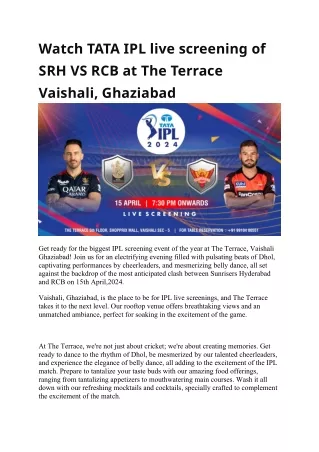 TATA IPL LIVE Screening Tickets Booking at The Terrace Vaishali, Ghaziabad
