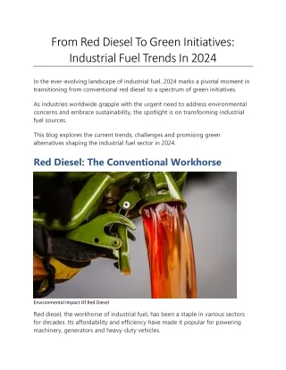 From Red Diesel To Green Initiatives - Industrial Fuel Trends In 2024