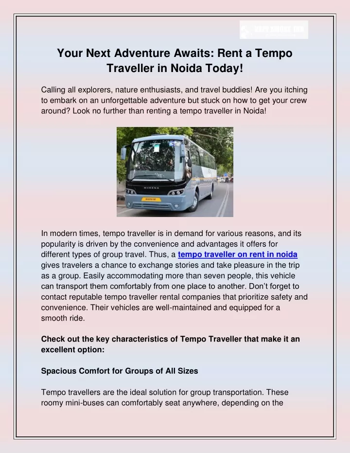 your next adventure awaits rent a tempo traveller