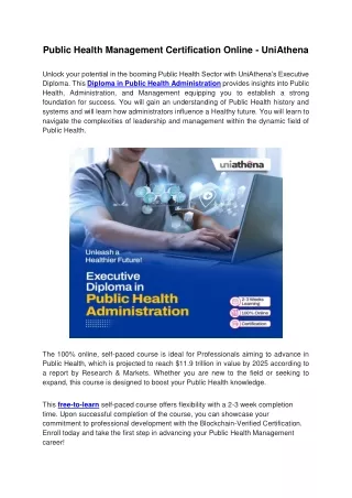 Public Health Management Certification Online - UniAthena