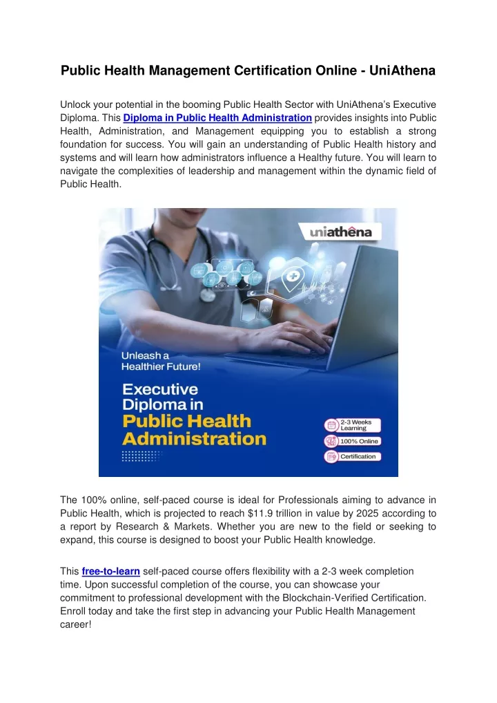 public health management certification online