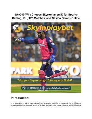 Sky247 | Skyexchange ID | Skyinplay |Skyexchange