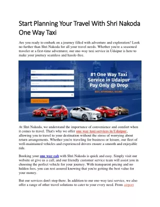 Start Planning Your Travel With Shri Nakoda One Way Taxi