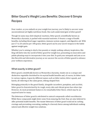 Bitter Gourd's Weight Loss Benefits Discover 6 Simple Recipe