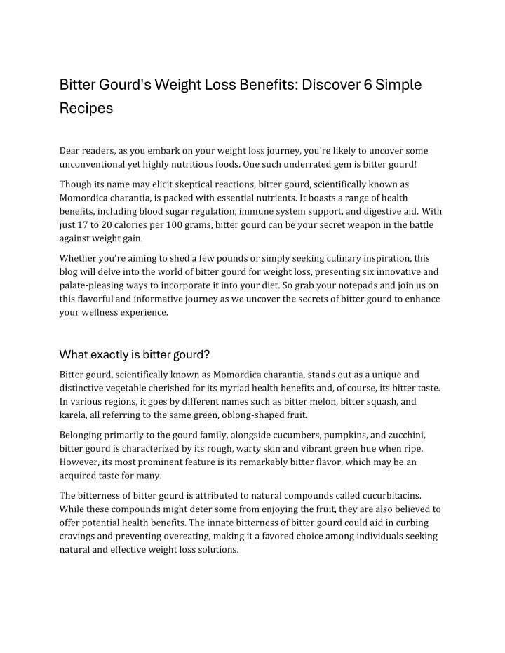 bitter gourd s weight loss benefits discover