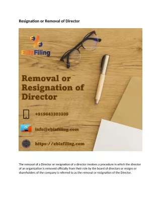 Resignation or Removal of Director