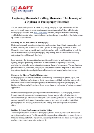 Capturing Moments, Crafting Memories: The Journey of a Diploma in Photography Es