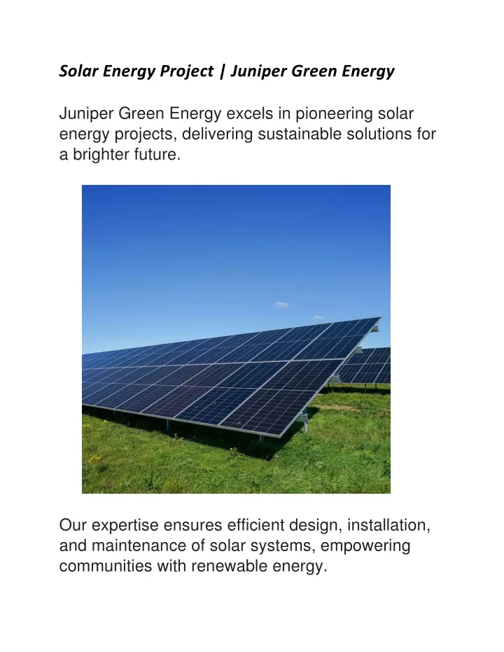 solar energy project juniper green energy juniper