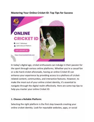 Mastering Your Online Cricket ID: Top Tips for Success