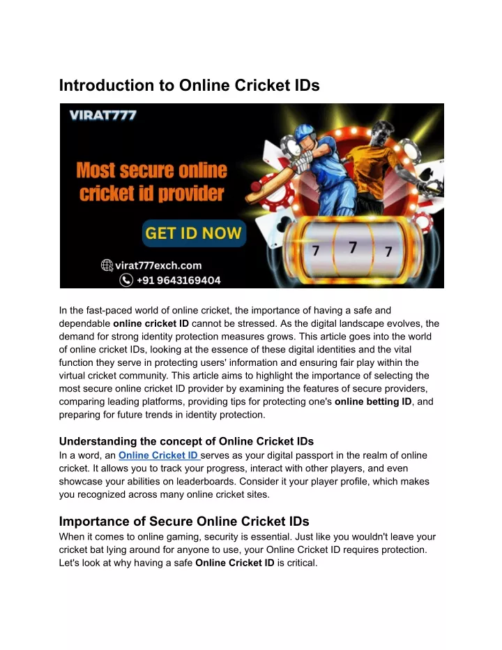 introduction to online cricket ids