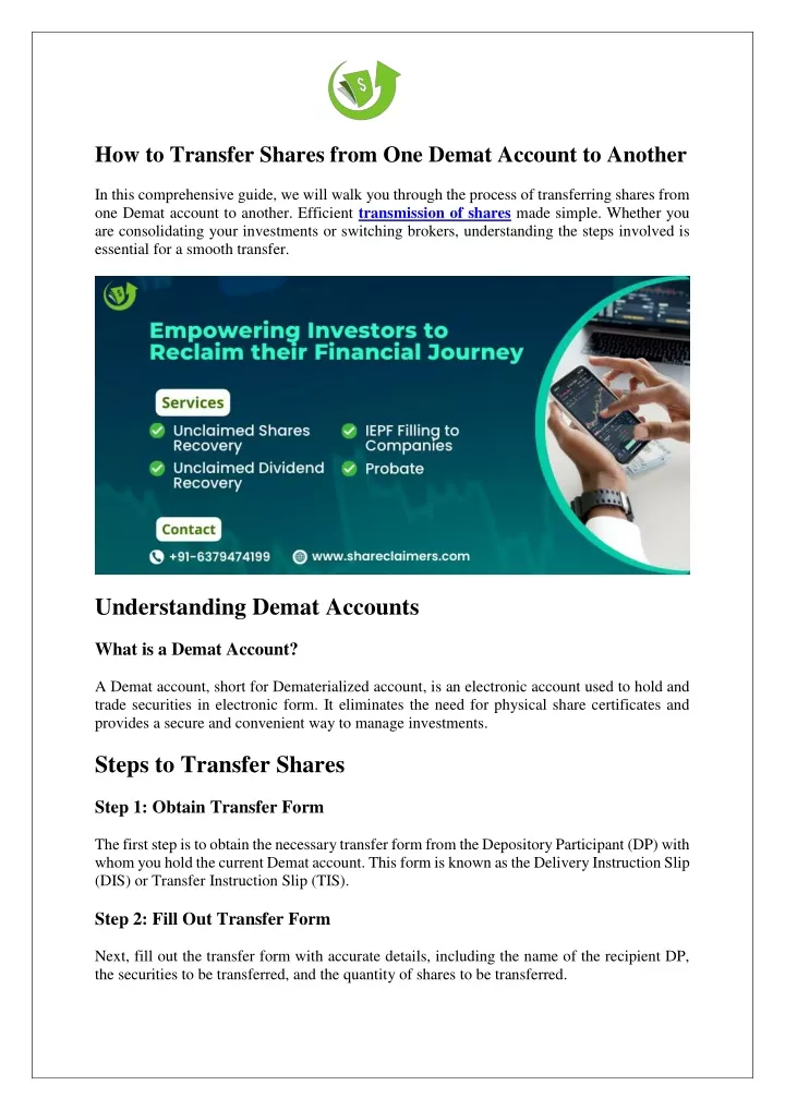 how to transfer shares from one demat account