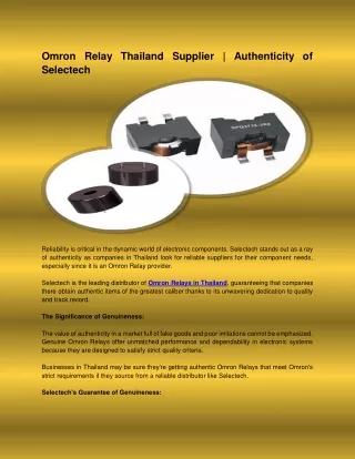 Omron Relay Thailand Supplier  Authenticity of Selectech