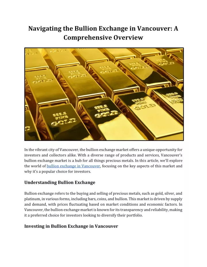 navigating the bullion exchange in vancouver