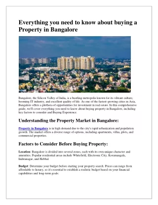 Everything you need to know about buying a Property in Bangalore