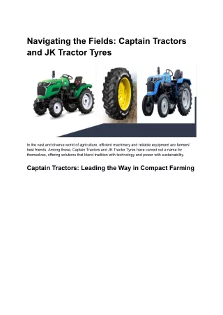 Navigating the Fields_ Captain Tractors and JK Tractor Tyres