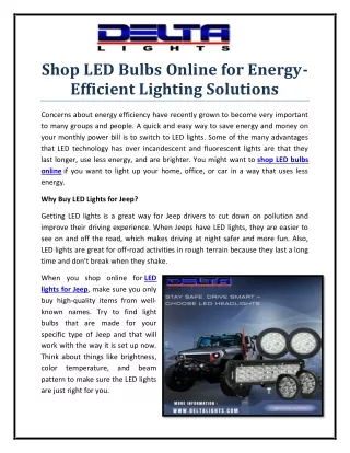 Shop LED Bulbs Online for Energy-Efficient Lighting Solutions