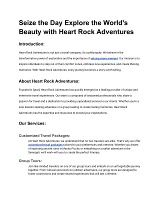 Seize the Day Explore the World's Beauty with Heart Rock Adventures