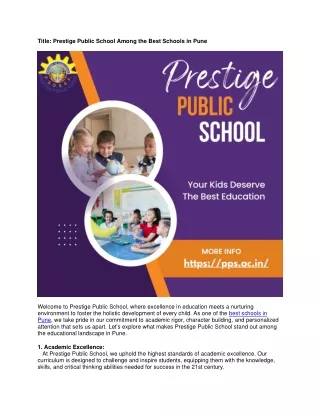 Prestige Public School Among the Best Schools in Pune