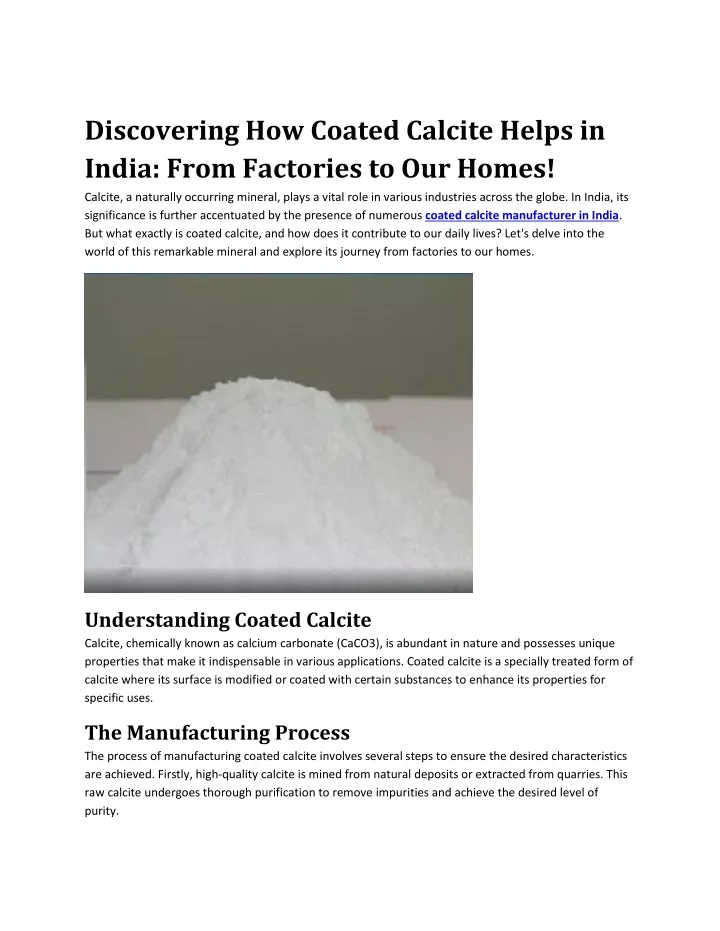 discovering how coated calcite helps in india
