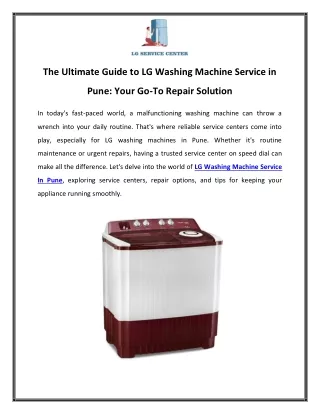 The Ultimate Guide to LG Washing Machine Service in Pune Your Go-To Repair Solution