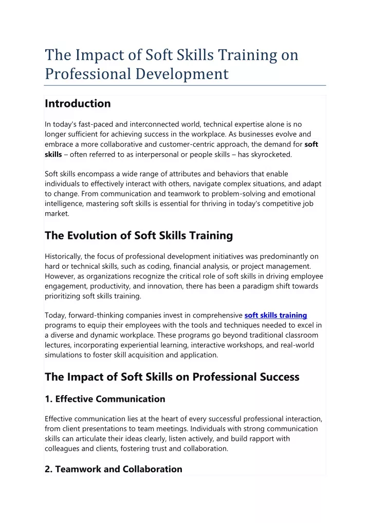 the impact of soft skills training