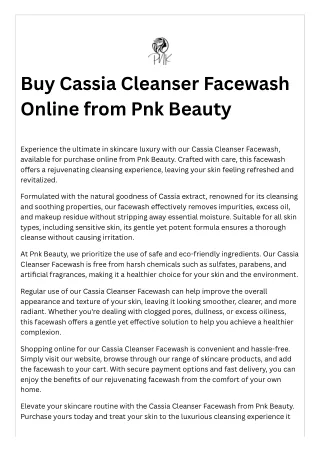 Buy Cassia Cleanser Facewash Online from Pnk Beauty