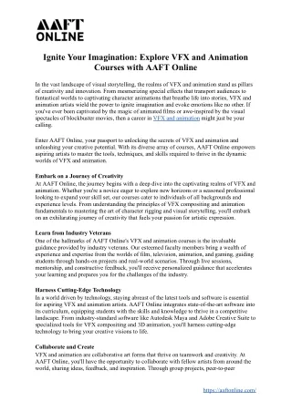 Ignite Your Imagination: Explore VFX and Animation Courses with AAFT Online