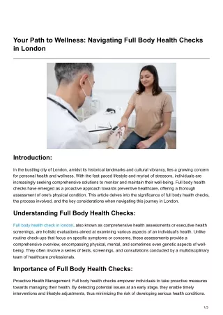 Your Path to Wellness Navigating Full Body Health Checks in London